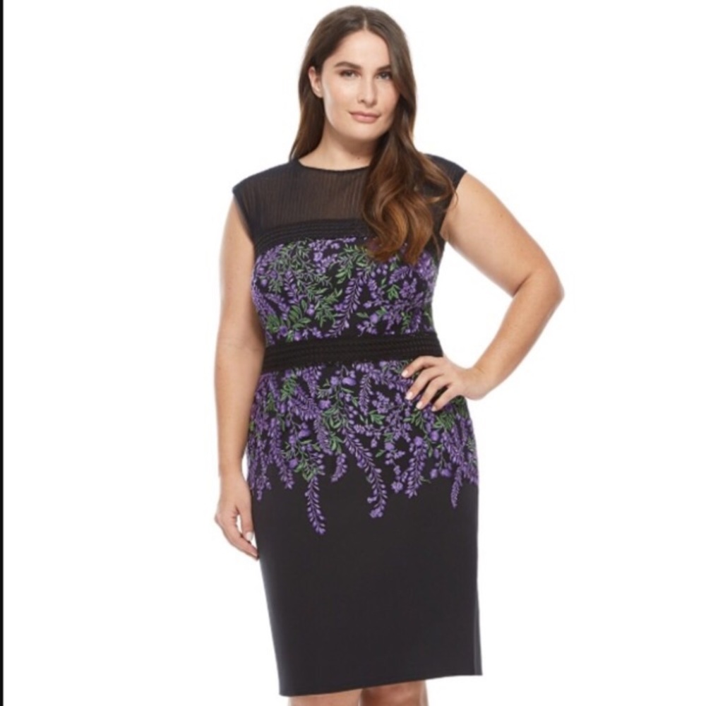 Tadashi Shoji Too black & floral embroidered dress